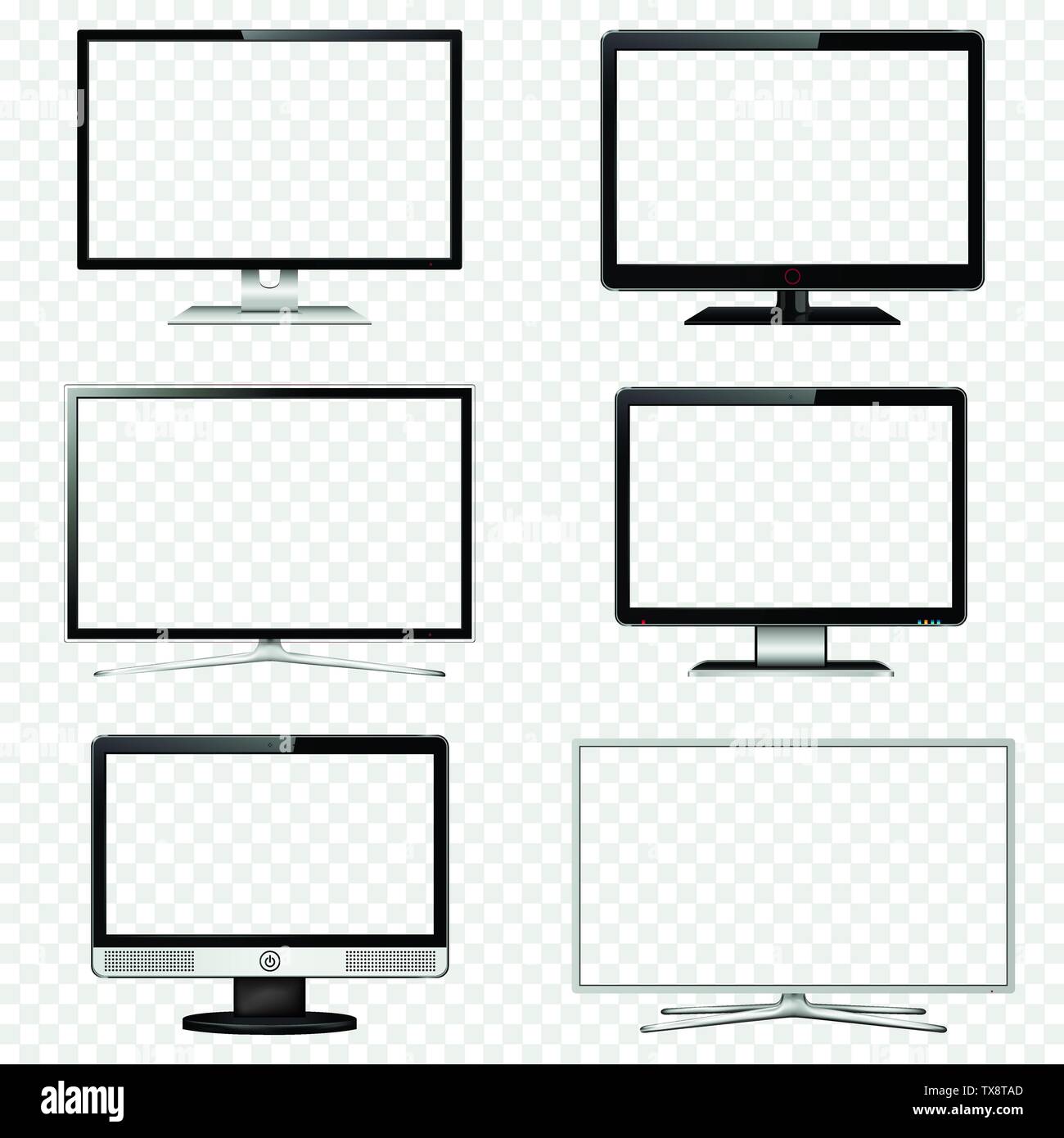 TV screen and computer monitor set with transparent display isolated on transparent background Stock Vector
