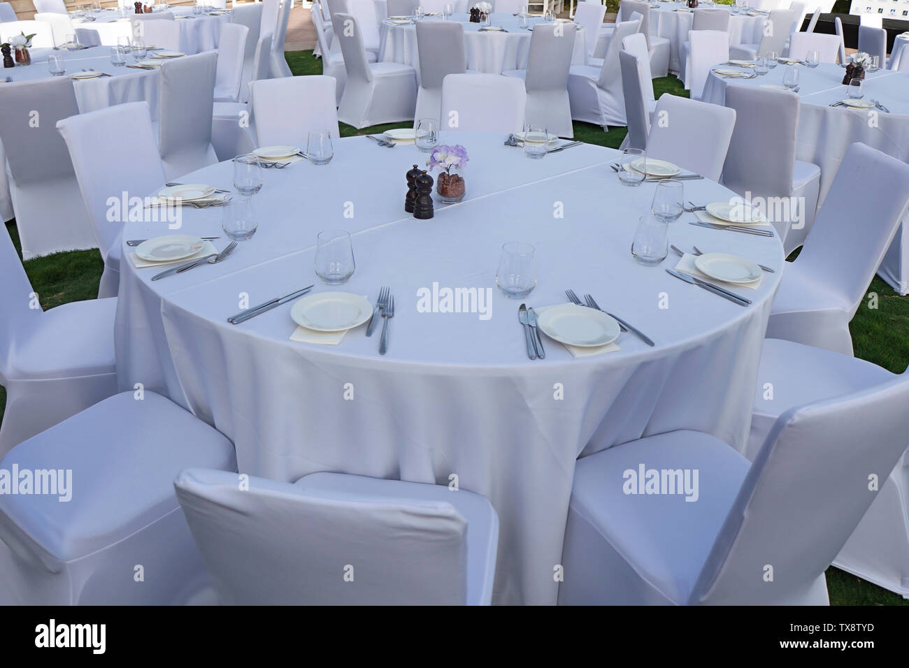 simple dining table set up for function or events Stock Photo