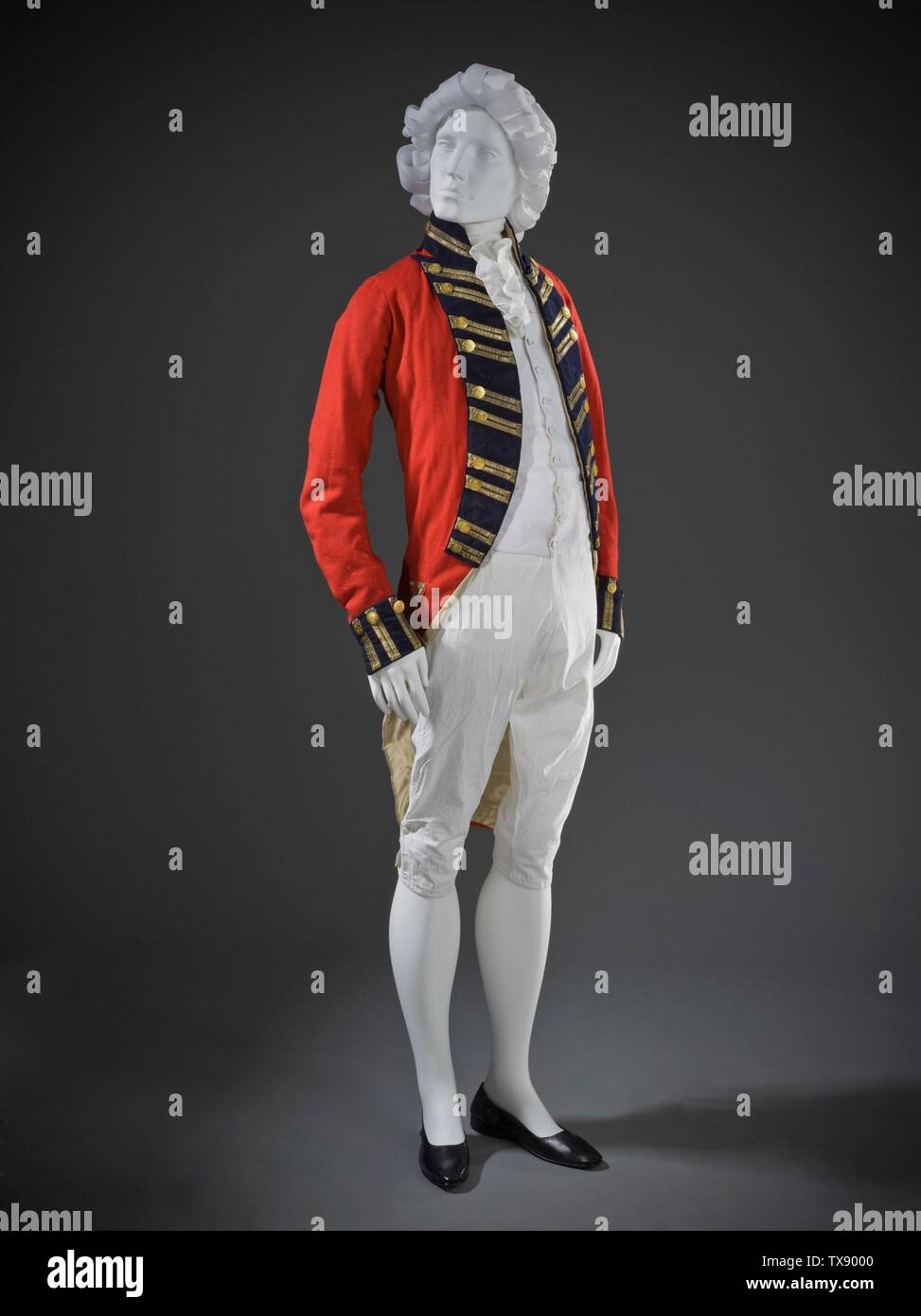 Manâ€™s Military Uniform Vest;  England, 1799-1800 Costumes; principal attire (upper body) Cotton piquÃ© and linen plain weave Purchased with funds provided by Michael and Ellen Michelson (M.2010.33.14.2) Costume and Textiles; between 1799 and 1800 date QS:P571,+1500-00-00T00:00:00Z/6,P1319,+1799-00-00T00:00:00Z/9,P1326,+1800-00-00T00:00:00Z/9; Stock Photo