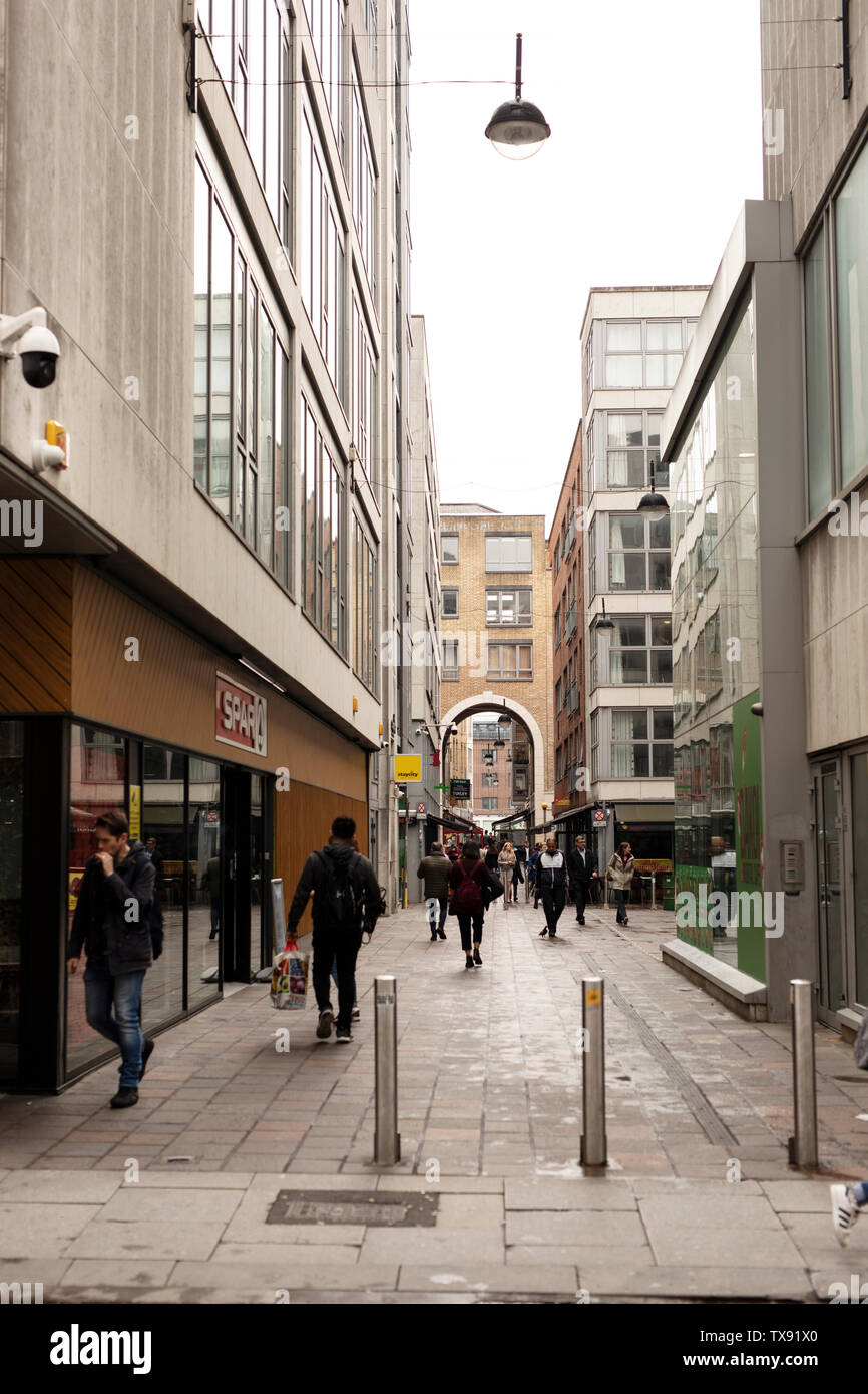 The entrance to Millennium Walkway from Abbey Street Upper in Dublin, Ireland. Stock Photo