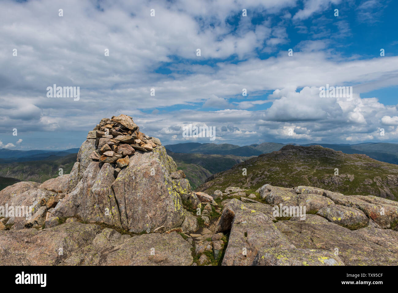 The Summit Cairn on Cold Pike in The Southern Fells of Cumbria Stock Photo