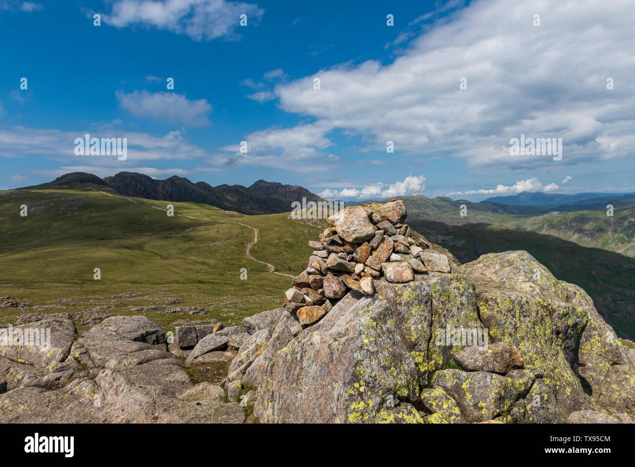The Summit Cairn on Cold Pike in The Southern Fells of Cumbria Stock Photo