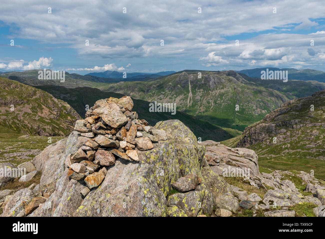 The Summit Cairn on Cold Pike in The Southern Fells of Cumbria Stock Photo