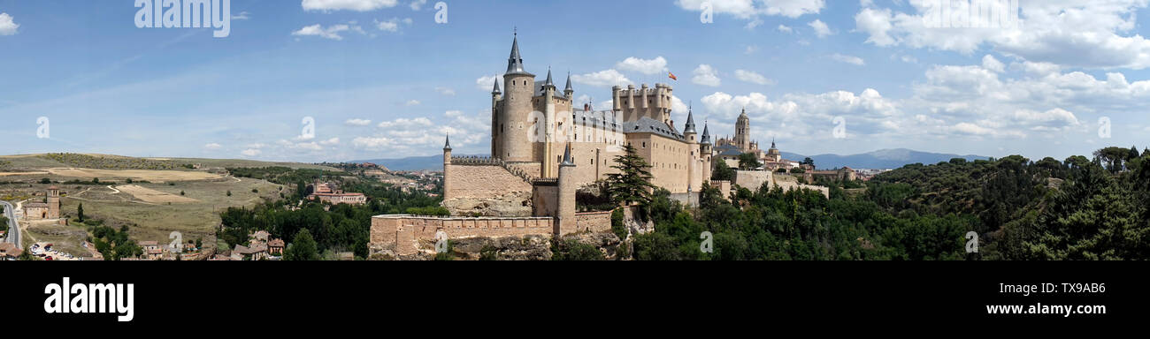 Panoramic view of the Alcazar of Segovia, Spain Stock Photo