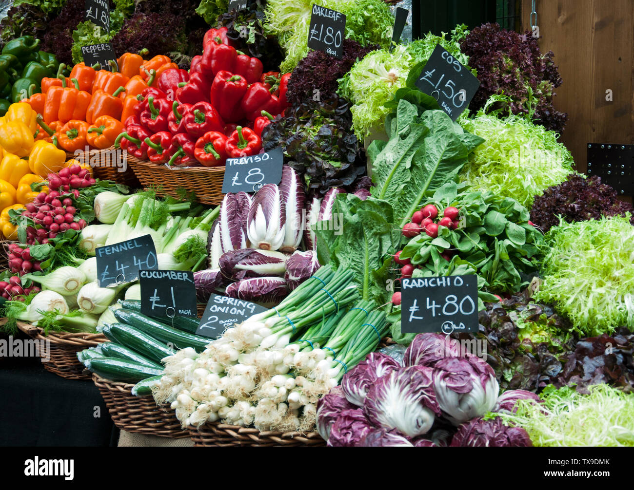 Fruit and vegetable market stall in Borough Market, London Stock Photo