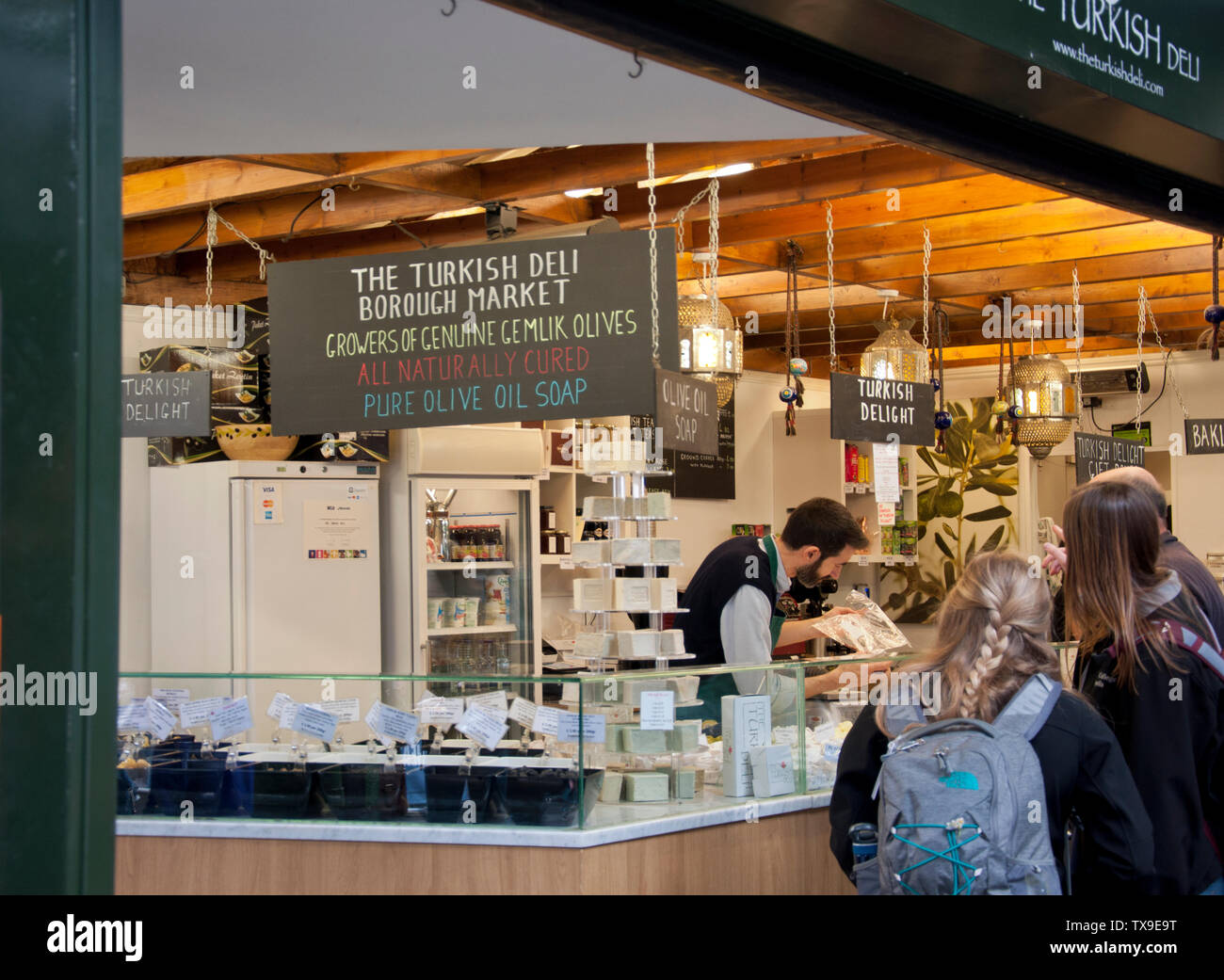 The Turkish Deli market stall in Borough Market, London, England Stock