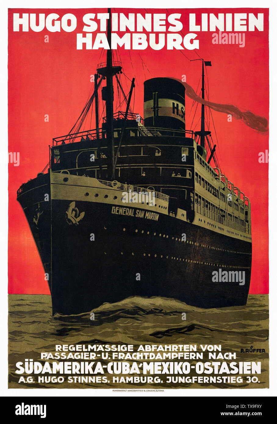 Hugo Stinnes Linien Hamburg. S��damerika, Cuba, Mexiko, Ostasien by Rudolf R��ffer (dates unknown). Published in 1930 in Germany. Stock Photo