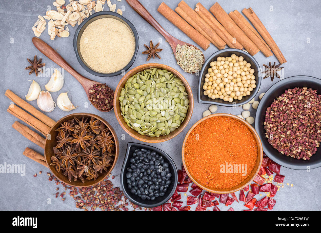 All kinds of seasonings, Chinese seasonings, high angle overhead shot