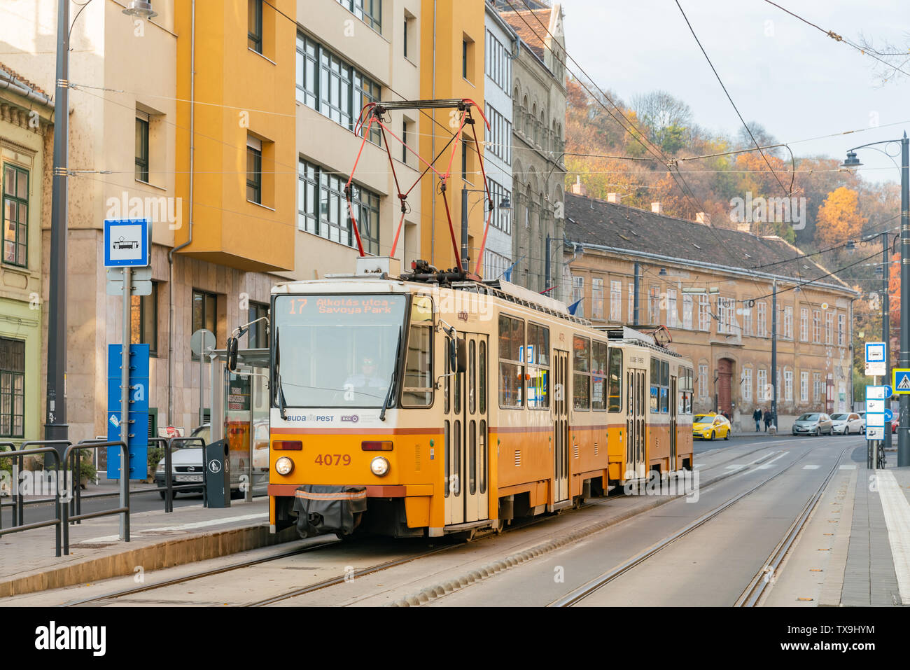 Budapest, NOV 10: Morning view of a metro train in downtown on NOV 10, 2018  at Budapest, Hungary Stock Photo - Alamy