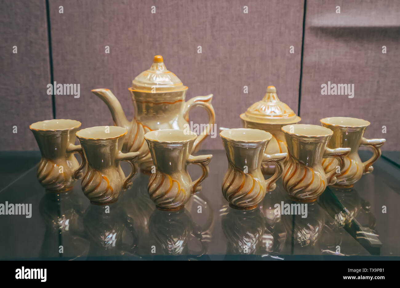 National Museum Central Asian style pottery tea set Stock Photo Alamy