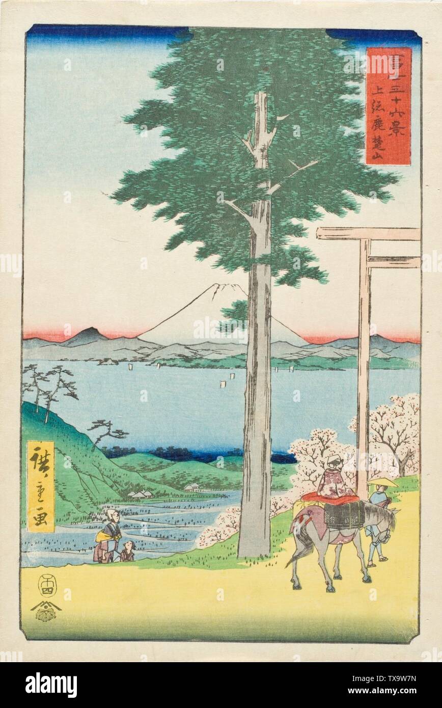 Mt. Rokuso in Kazusa Province;  1858 Alternate Rokusozan Kazusa Series: Thirty-six Views of Mr. Fuji Prints; woodcuts Color woodbk print Image:  13 5/16 x 8 11/16 in. (33.81 x 22.07 cm); Sheet:  14 5/16 x 9 7/8 in. (36.35 x 25.08 cm) Gift of Arthur and Fran Sherwood (M.2007.152.25) Japanese Art; 1858date QS:P571,+1858-00-00T00:00:00Z/9; Stock Photo