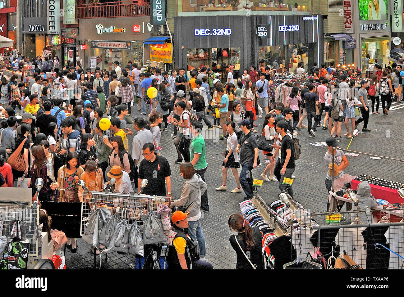 crowd in commercial street, Seoul , South Korea Stock Photo