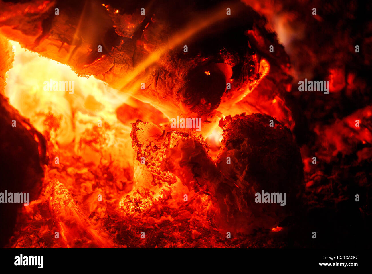 Grill woods on fire macro background fine art in high quality products Stock Photo