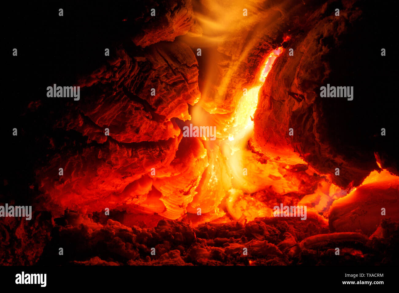 Grill woods on fire macro background fine art in high quality products Stock Photo