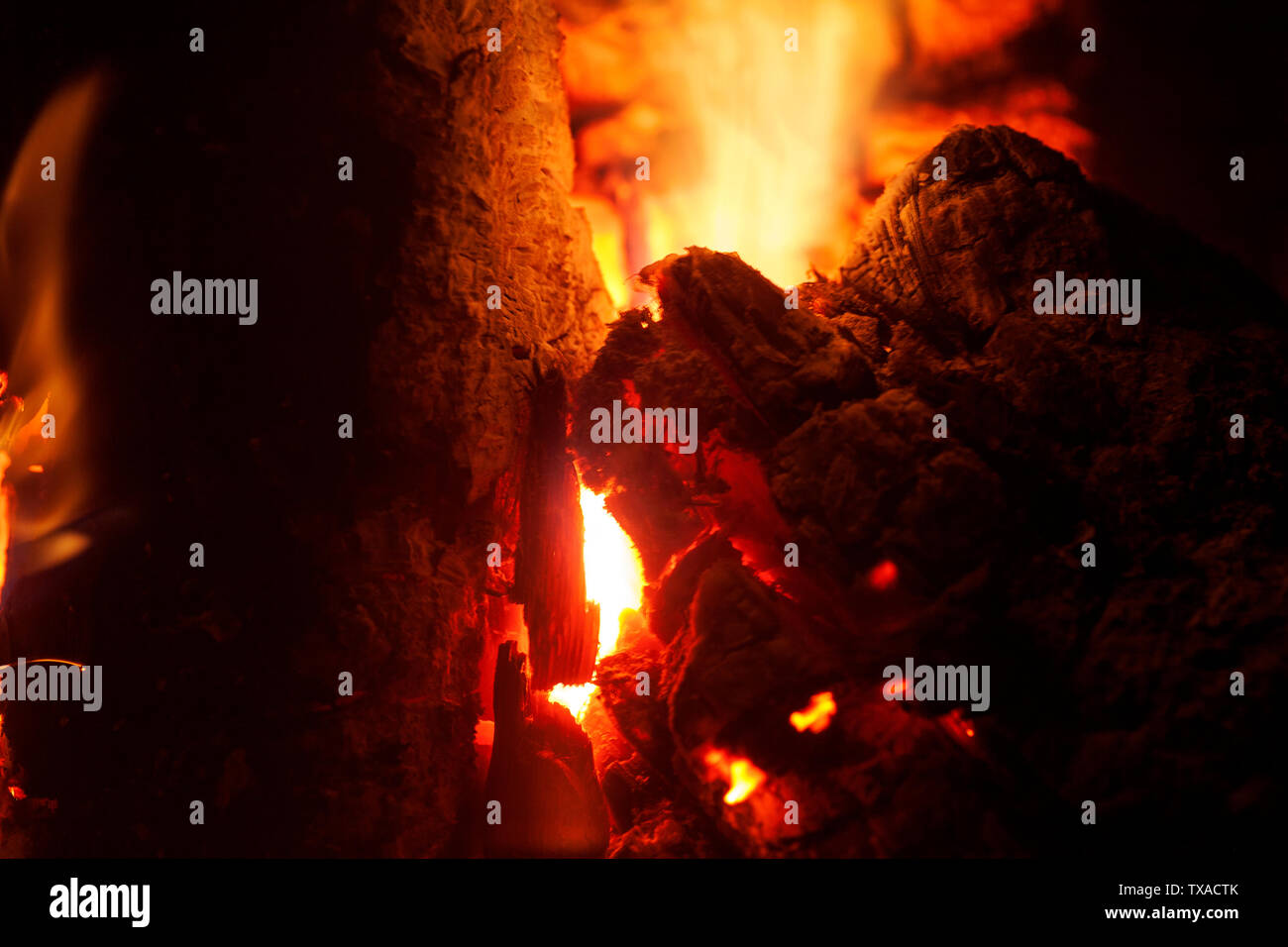 Grill woods on fire macro background fine art in high quality products Stock Photo