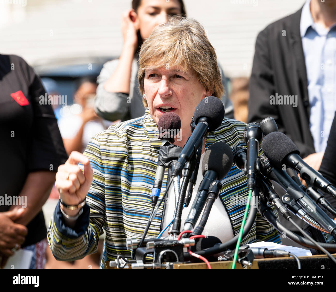 American Federation of Teachers President Randi Weingarten seen during the Capitol 'Swamp' to unveil college affordability bills, in Washington, DC. Stock Photo