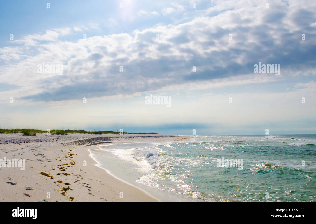 Tropical Gulf Coast ocean beach landscape scene. Beautiful scenic