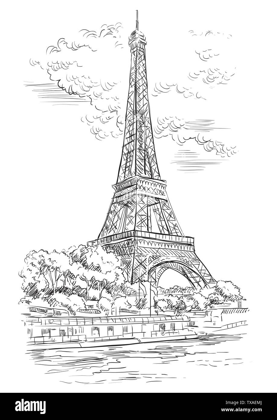 Vector hand drawing Illustration of Eiffel Tower (Paris, France