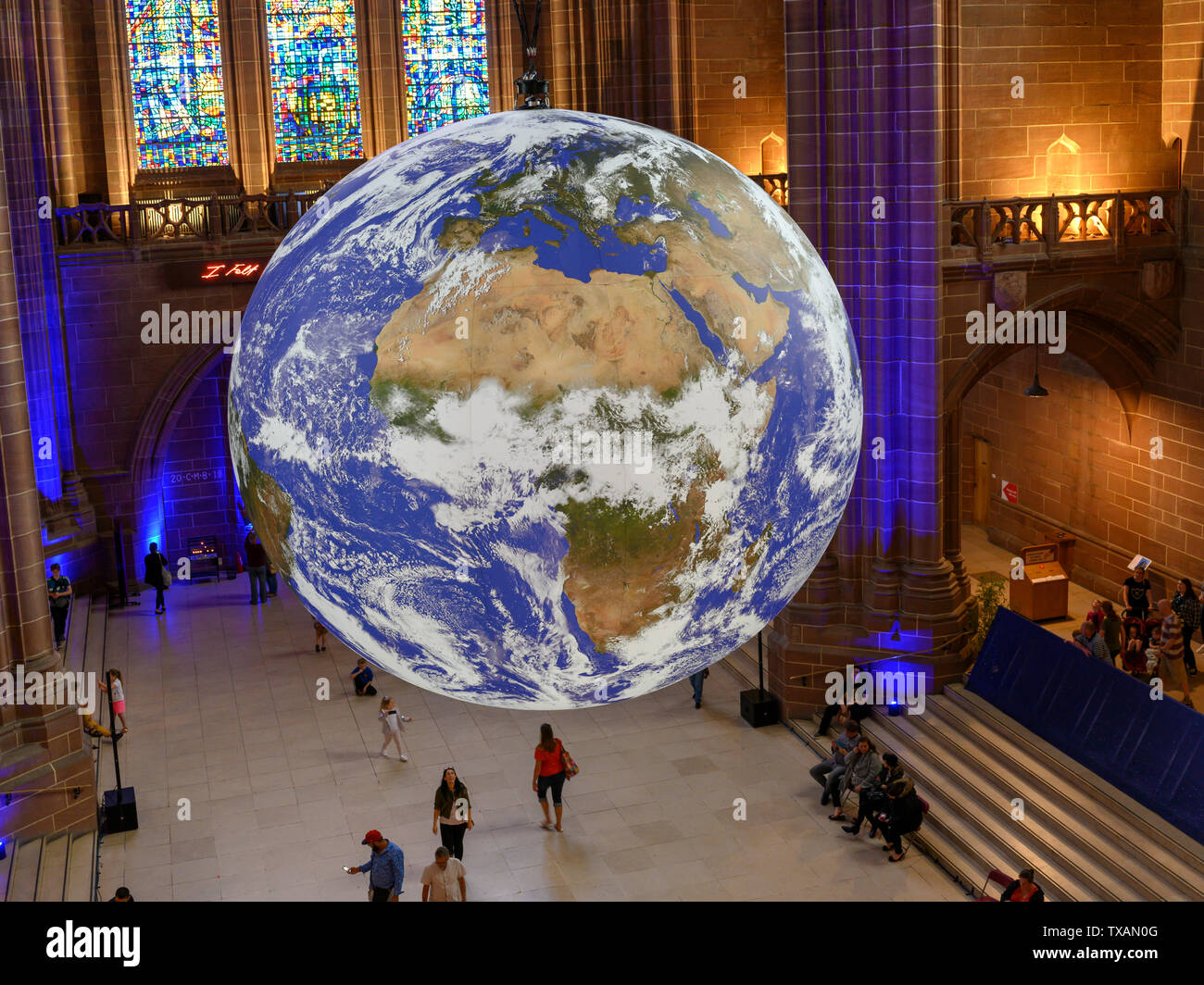 Earth Art Gaia, Liverpool Cathedral, Liverpool, England, UK, planet earth art installation by Luke Jerram. Stock Photo