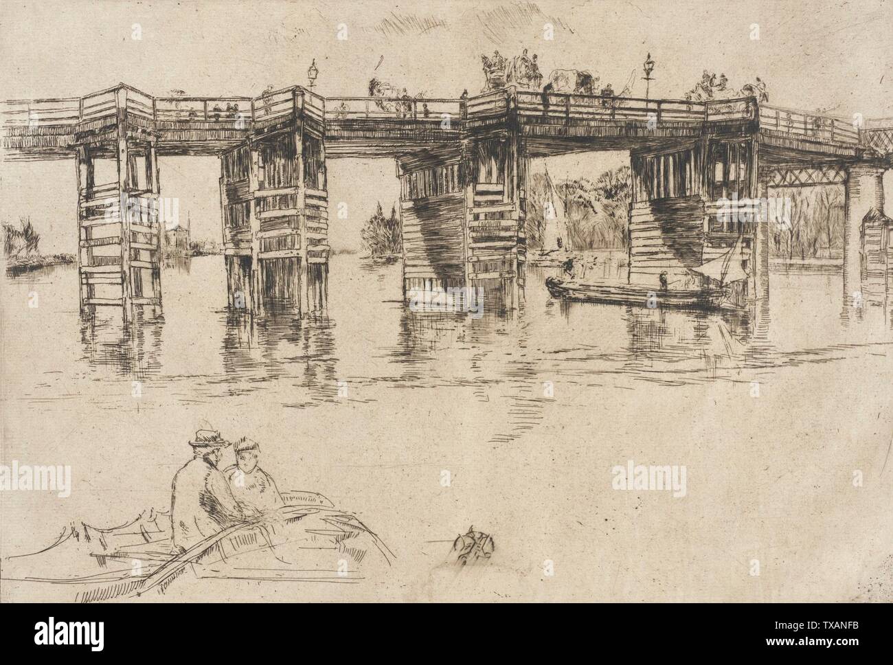 Old Putney Bridge;  United States, 1879 Prints; etchings Etching and drypoint 7 15/16 x 11 5/8 in. (20.16 x 29.53 cm) Gift of The Julius and Anita Zelman Collection (AC1992.234.9) Prints and Drawings; 1879date QS:P571,+1879-00-00T00:00:00Z/9; Stock Photo