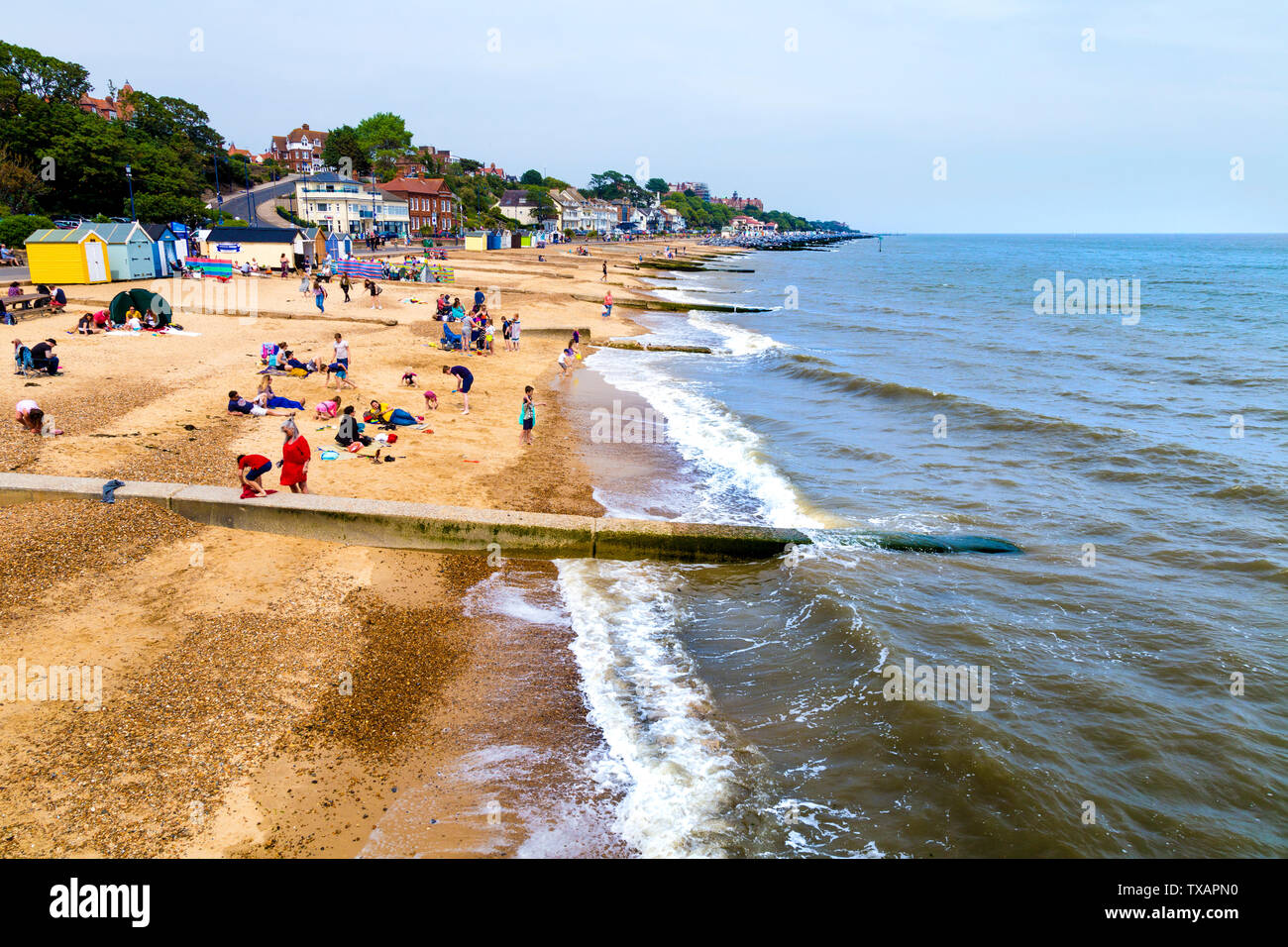 Mixed shingle and sandy beach near the pier in Felixstowe, Suffolk, UK Stock Photo