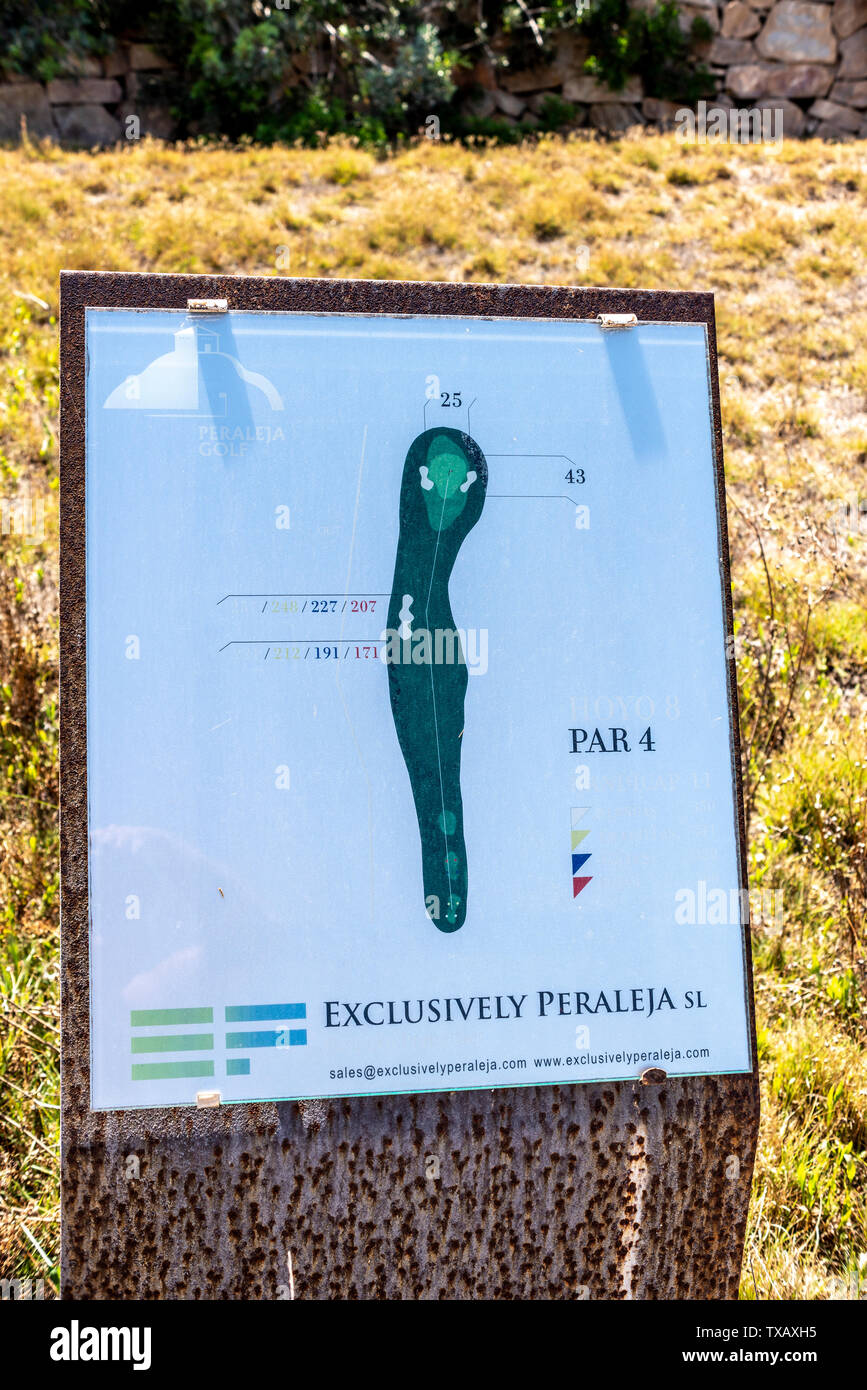 Peraleja Golf course and properties in Sucina, Murcia, Spain, Europe. Complex set around a golf course which has closed and fallen into disrepair Stock Photo