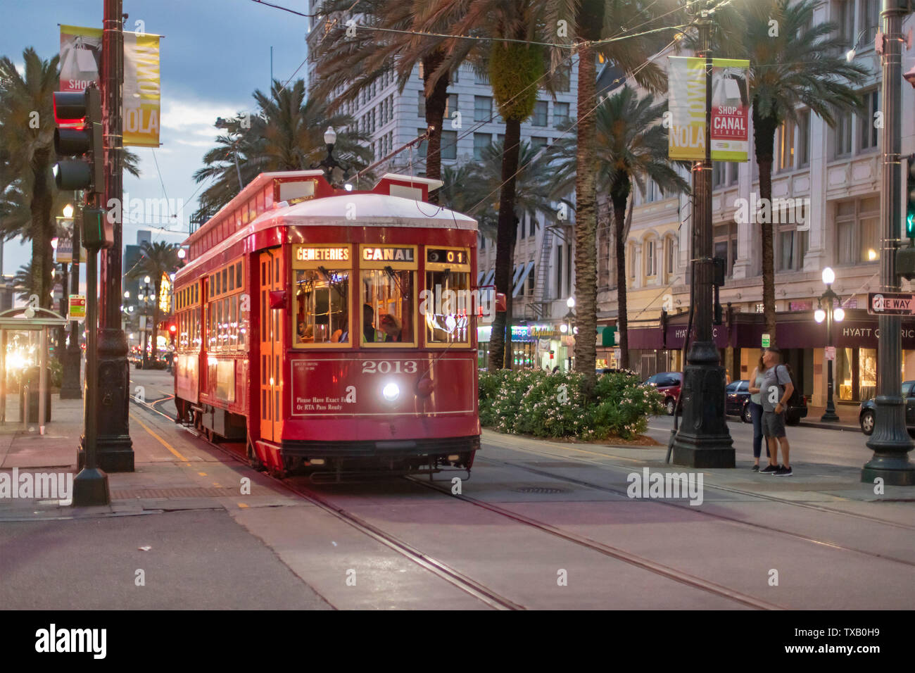 New Orleans, Louisiana - A New Orleans streetcar on Canal Street. Stock Photo