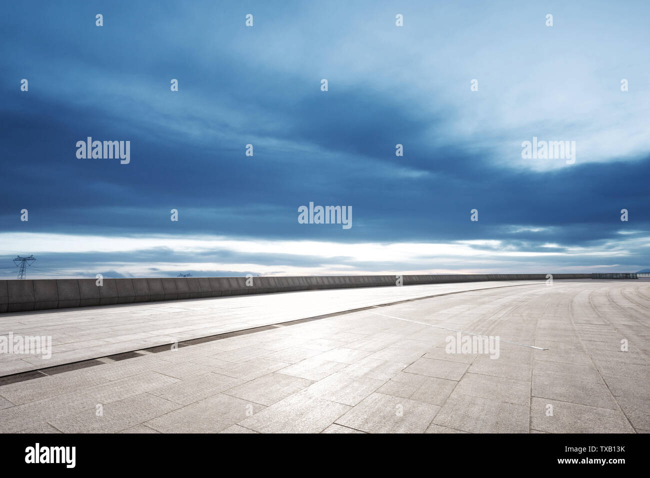 Empty marble floor with snow mountains Stock Photo