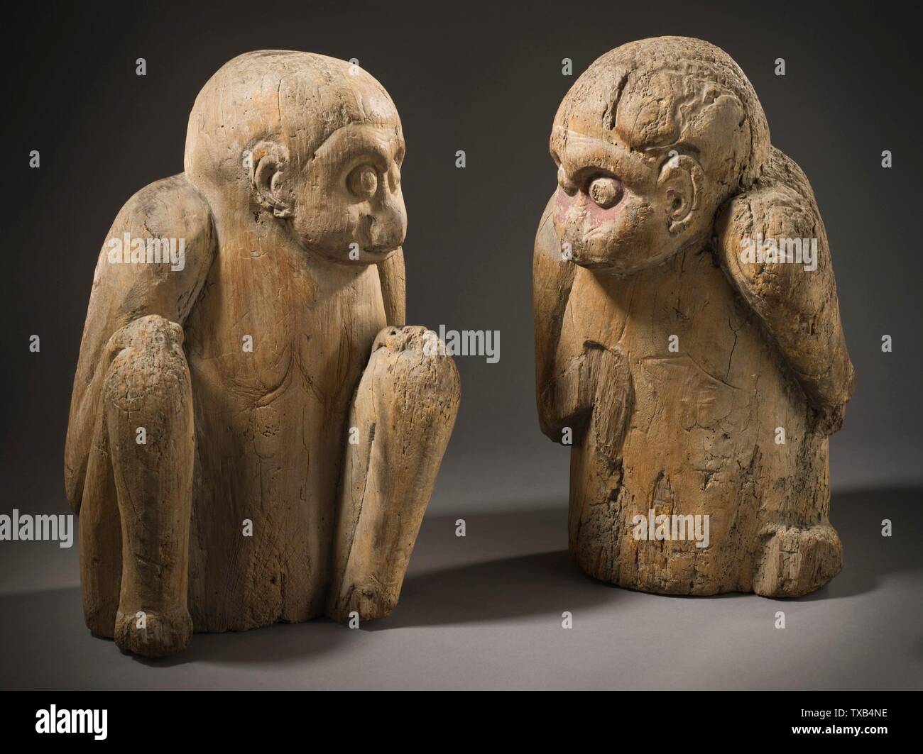 Pair of Sacred Monkeys (image 1 of 7);  Japan, late Heian period (794-1185), 12th century Sculpture Wood with traces of pigment Gift of Jo Ann and Julian Ganz, Jr., Margaret and David Barry, the Louis Y. Kado Trust, Mrs. Charlene S. Kornblum and Dr. S. Sanford Kornblum, Murray Smith, and Grace Tsao (M.2012.76a-b) Japanese Art Currently on public view: Pavilion for Japanese Art, floor 3; 12th century date QS:P571,+1150-00-00T00:00:00Z/7; Stock Photo