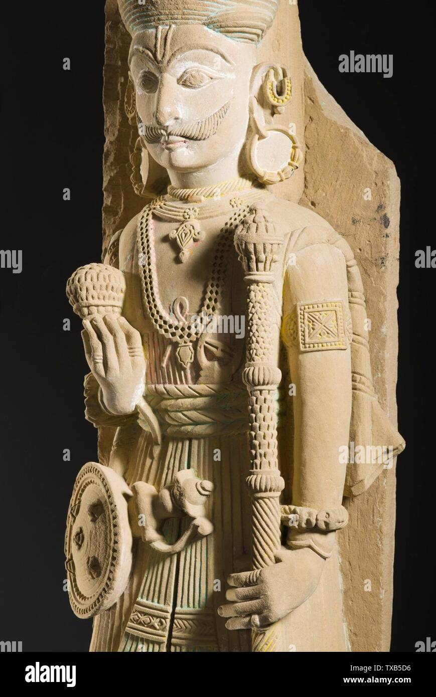 Palace Guardian (image 1 of 8);  India, Gujarat, Kachchh (Kutch) or Western Rajasthan, 18th century Sculpture Sandstone with traces of paint Gift of Subhash Kapoor in honor of Dr. Pratapaditya Pal (AC1995.151.1) South and Southeast Asian Art; 18th century date QS:P571,+1750-00-00T00:00:00Z/7; Stock Photo