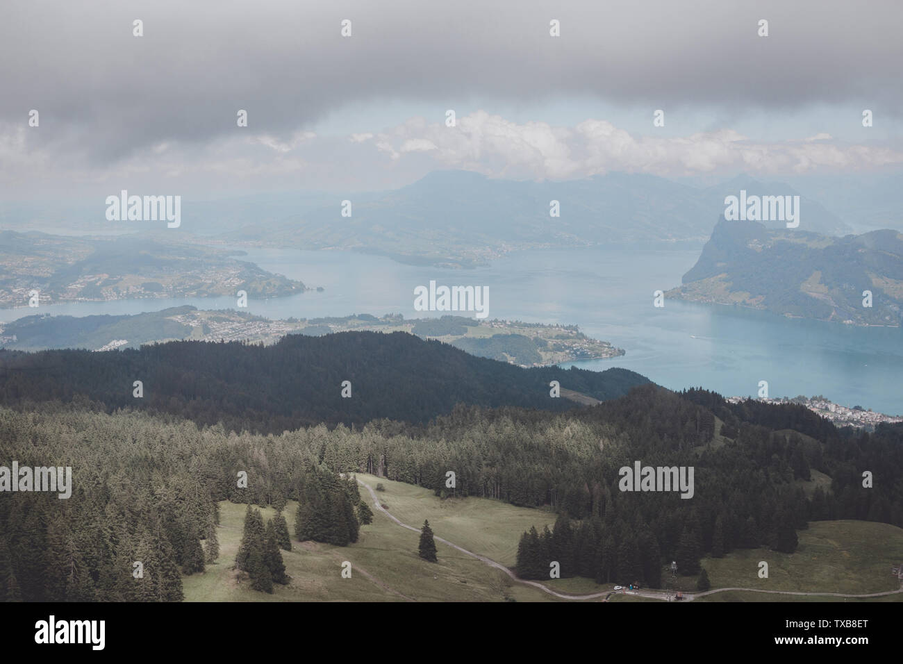 Panorama view of Lucerne lake and mountains scene in Pilatus of Lucerne