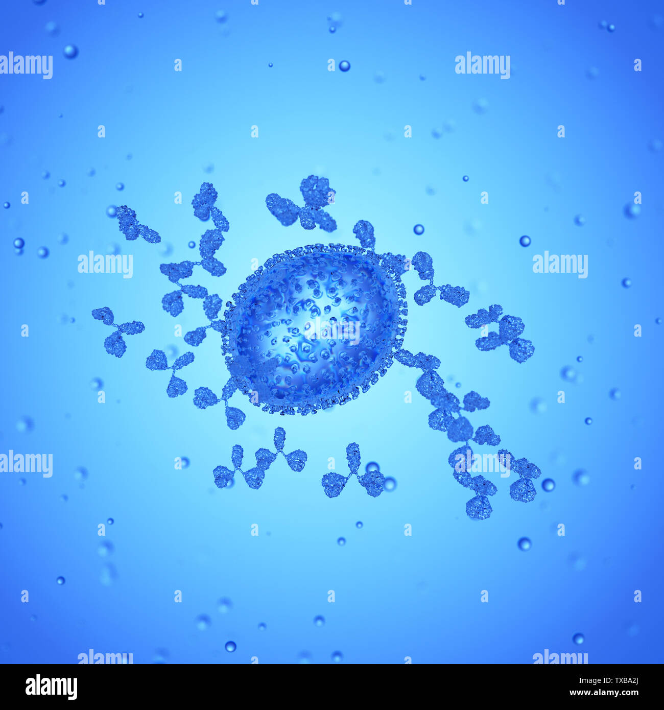 3d rendered medically accurate illustration of antibodies attacking an influenza virus Stock Photo