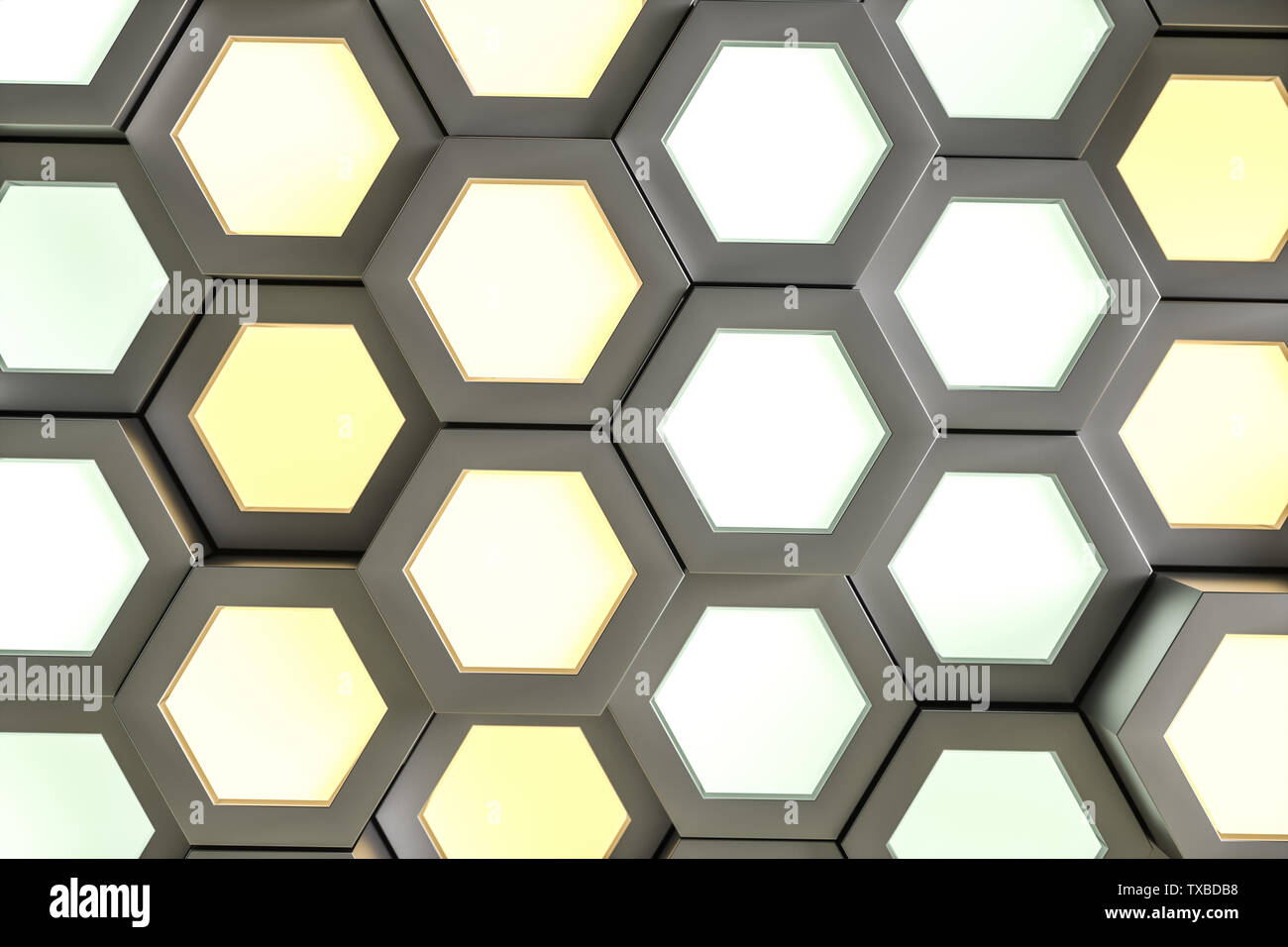 Golden hexagonal metallic background, three-dimensional rendering Stock Photo