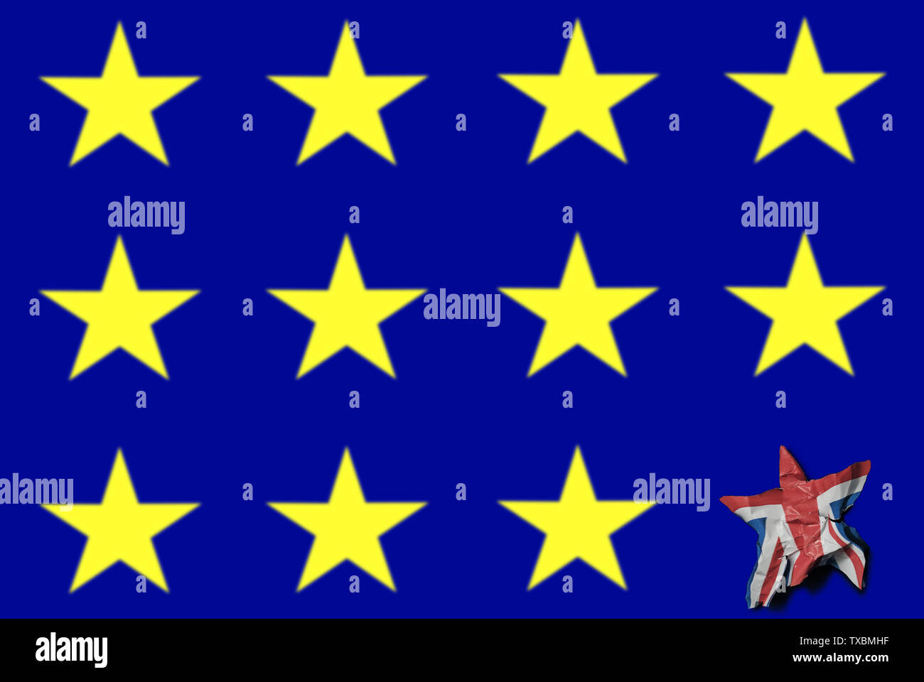 The crumpled UK flag, shaping the last star on the USA flag! Stock