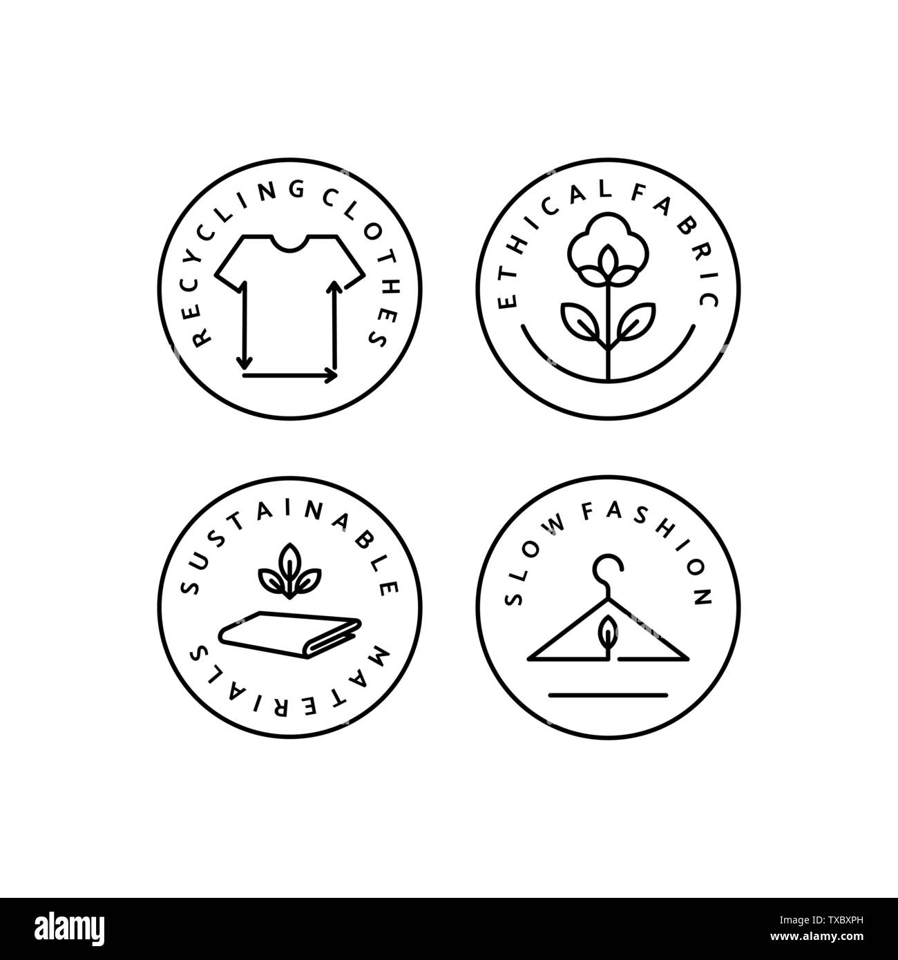 Set Linear Icon Slow Fashion. Vector Logo, badge for eco-friendly manufacturing. Symbol of the natural and quality clothes. Recycling clothes. Conscio Stock Vector