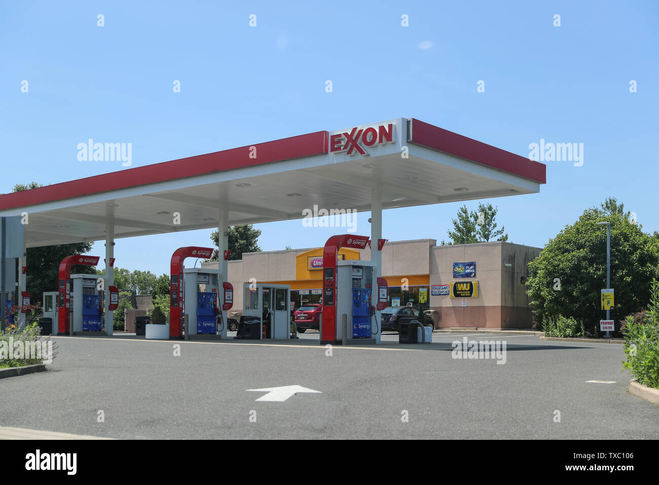 Princeton New Jersey - June 23, 2019:  Exxon gas station in Princeton, NJ, USA Stock Photo