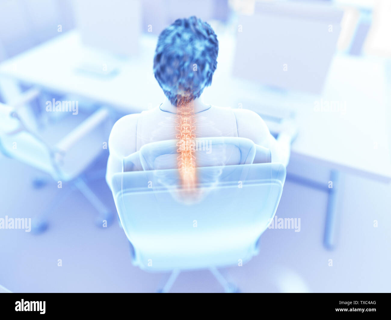 3d rendered illustration of a man working on a pc - having a painful ...
