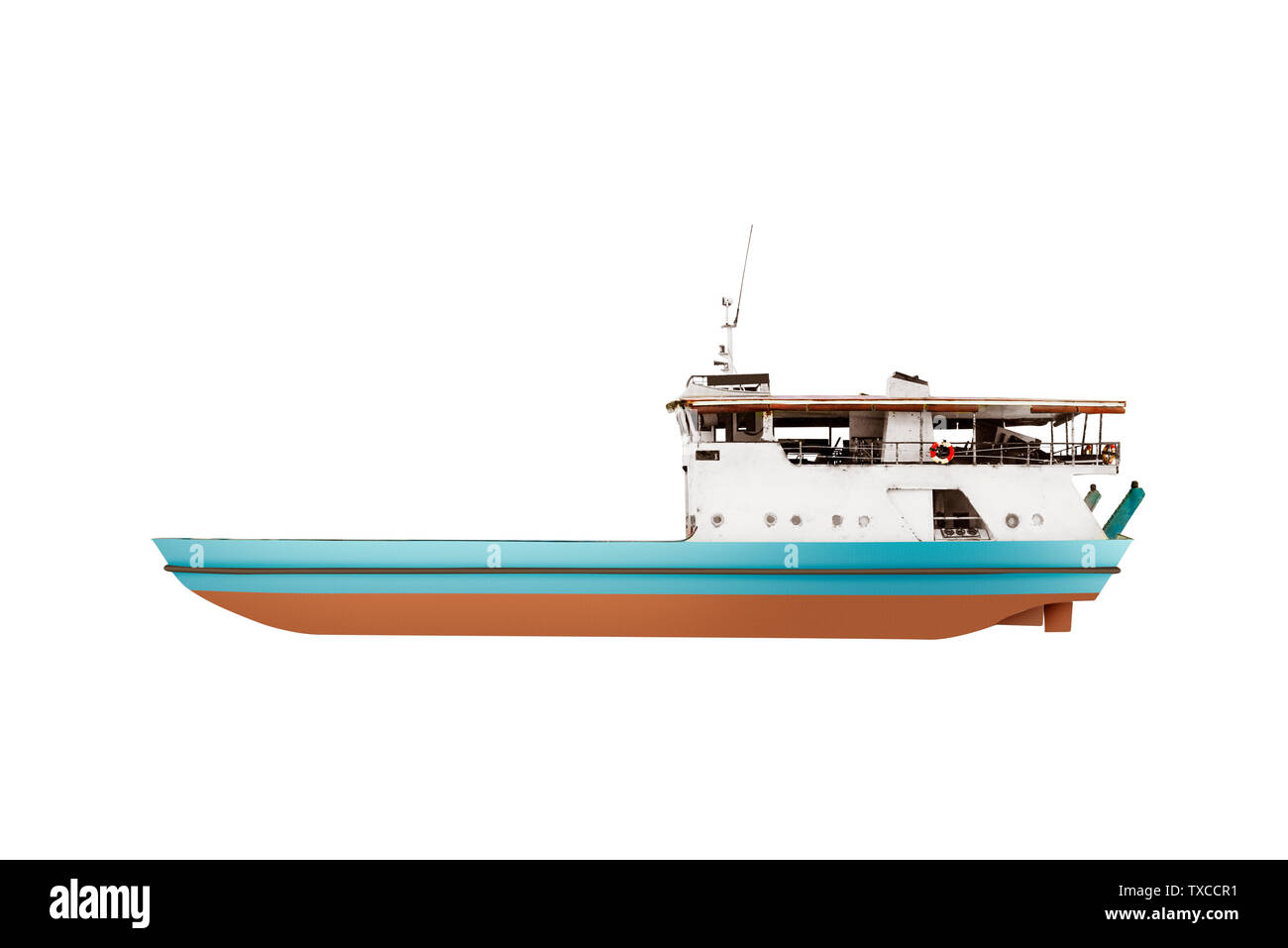 Small ferry boat isolated over white background Stock Photo