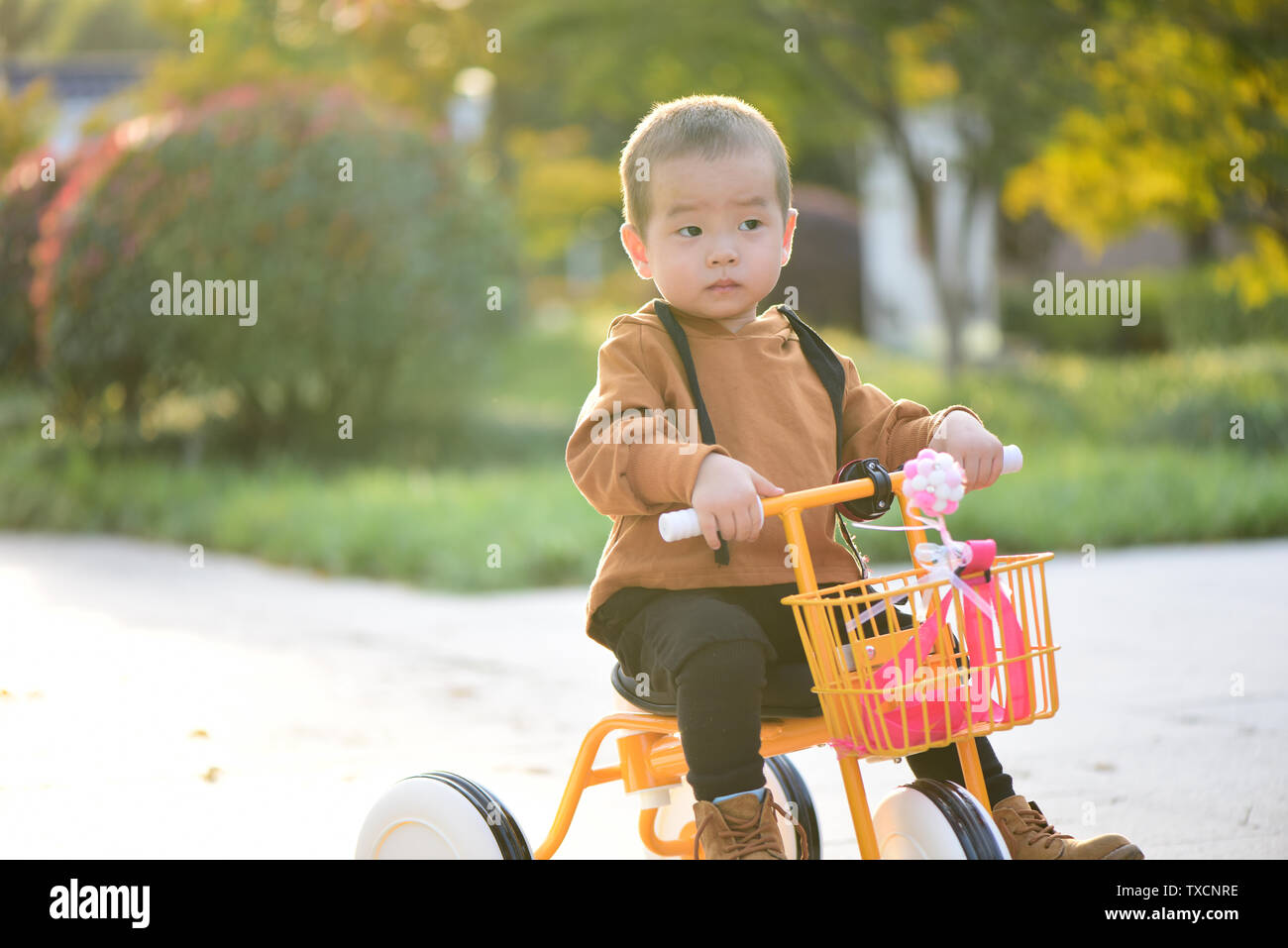 Little boy riding a tricycle Stock Photo Alamy