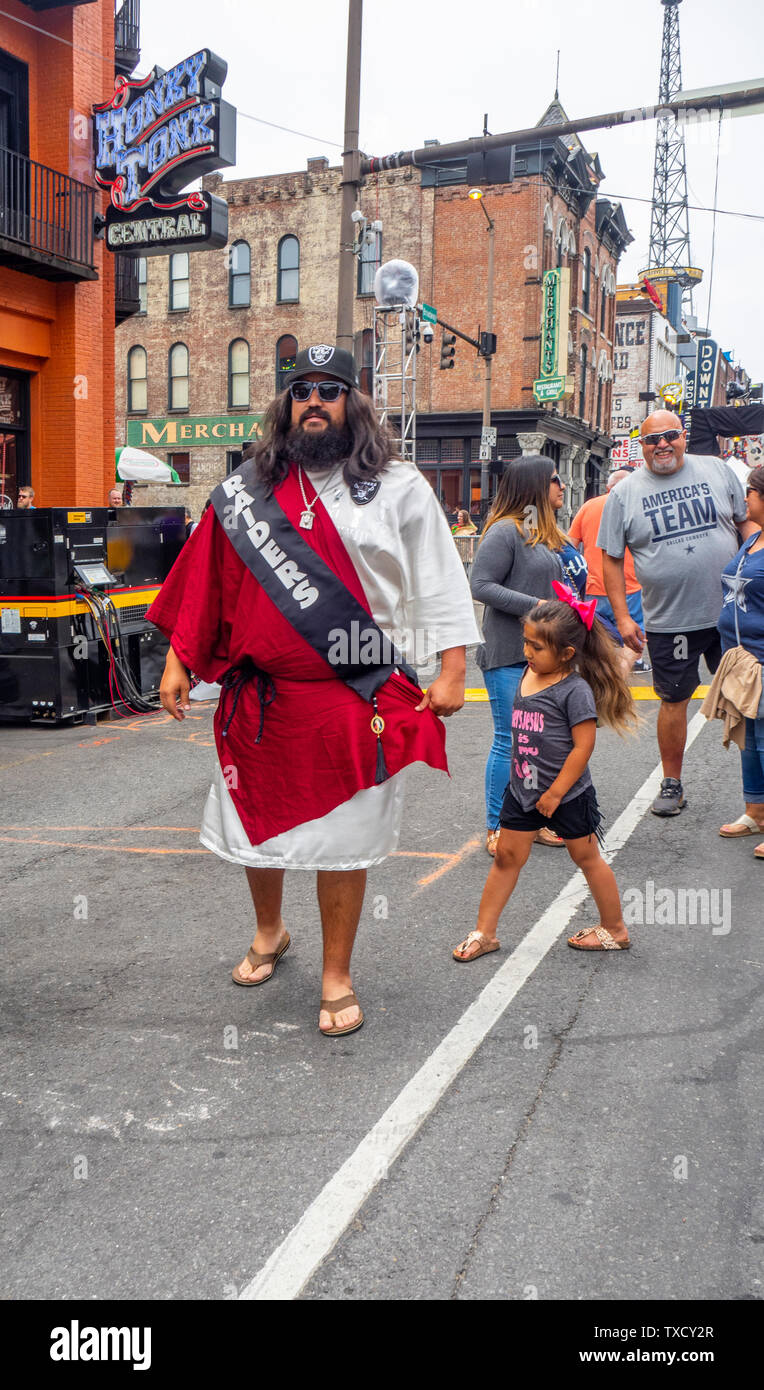 Oakland Raiders fan dressed in cosplay costume at NFL Draft 2019