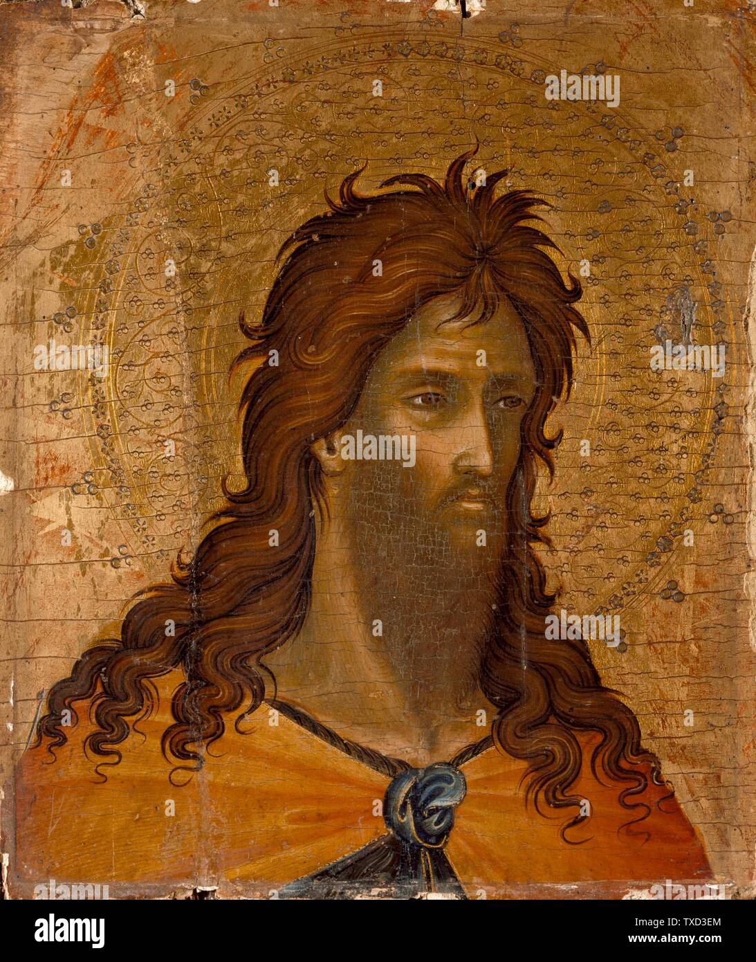St. John the Baptist (fragment);  Italy, circa 1350 Paintings Tempera on panel Gift of Robert Lehman (47.11.2) European Painting Currently on public view: Ahmanson Building, floor 3; circa 1350 date QS:P571,+1350-00-00T00:00:00Z/9,P1480,Q5727902; Stock Photo