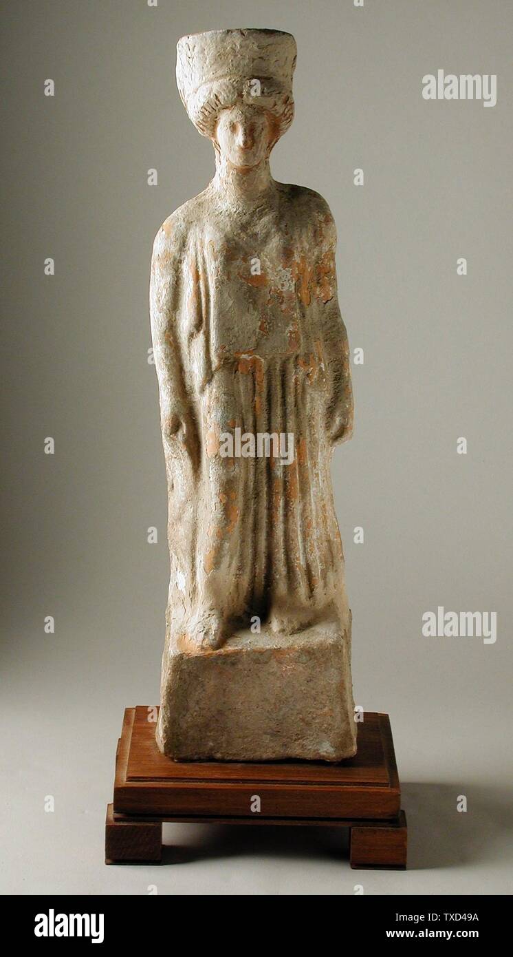 Standing Female;  Greece, Boeotia, 5th century B.C. Sculpture Terracotta Height: 13 3/8 in. (34 cm) Gift of Martin and Herbert Orenstein (M.81.255.8) Greek, Roman and Etruscan Art; 5th century BC date QS:P571,-450-00-00T00:00:00Z/7; Stock Photo