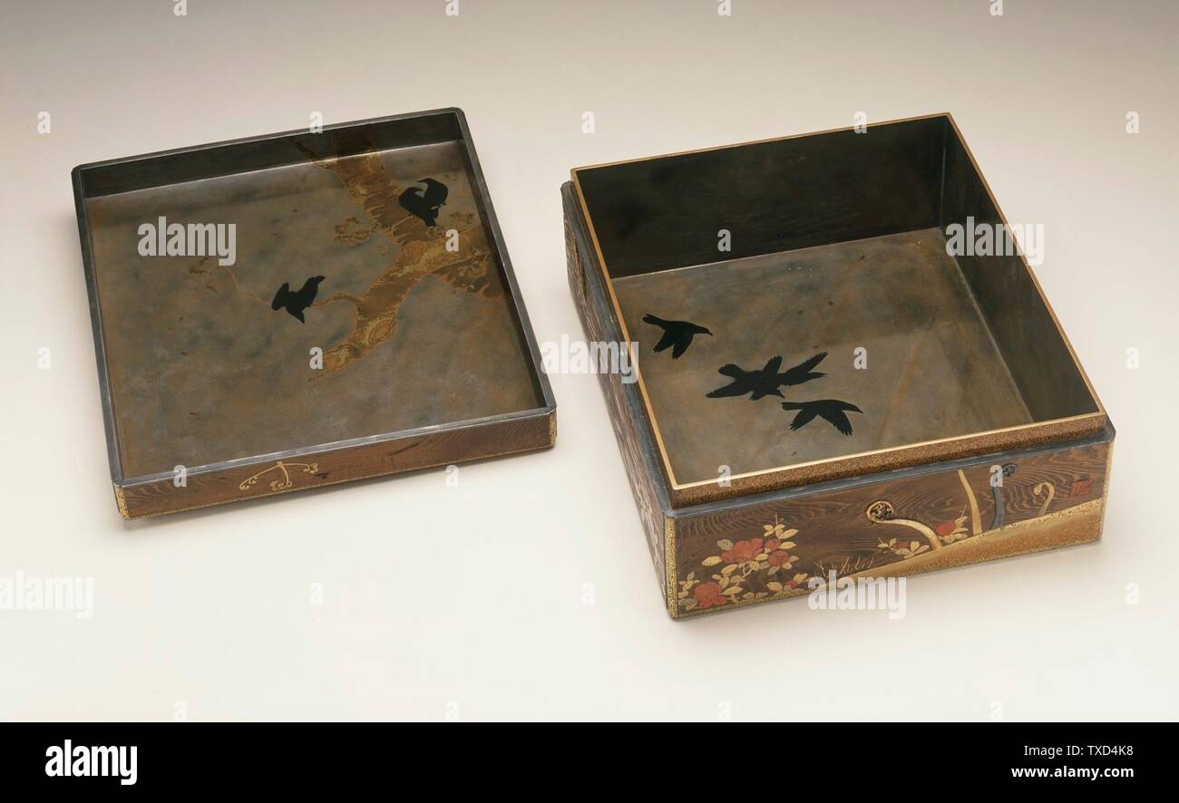 Stationery Box With Pheasant Design Image 2 Of 2 Japan Circa 1780 Furnishings Accessories Cedar Or Male Mulberry Wood With Lacquer And Various Inlays Including Pottery Mother Of Pearl Horn Pewter And Stag Antler