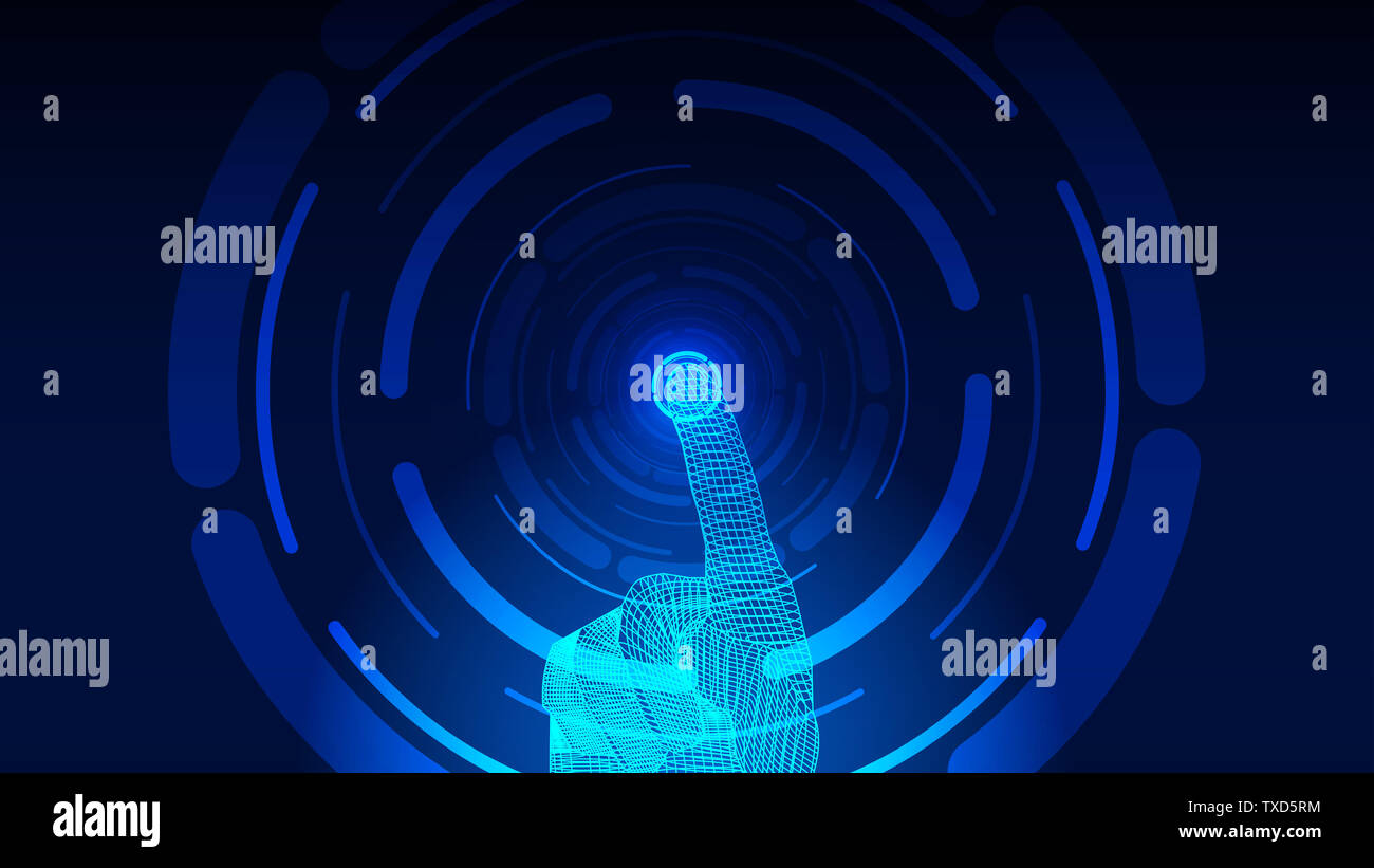 Hand touching screen, AI AI technology concept idea Stock Photo