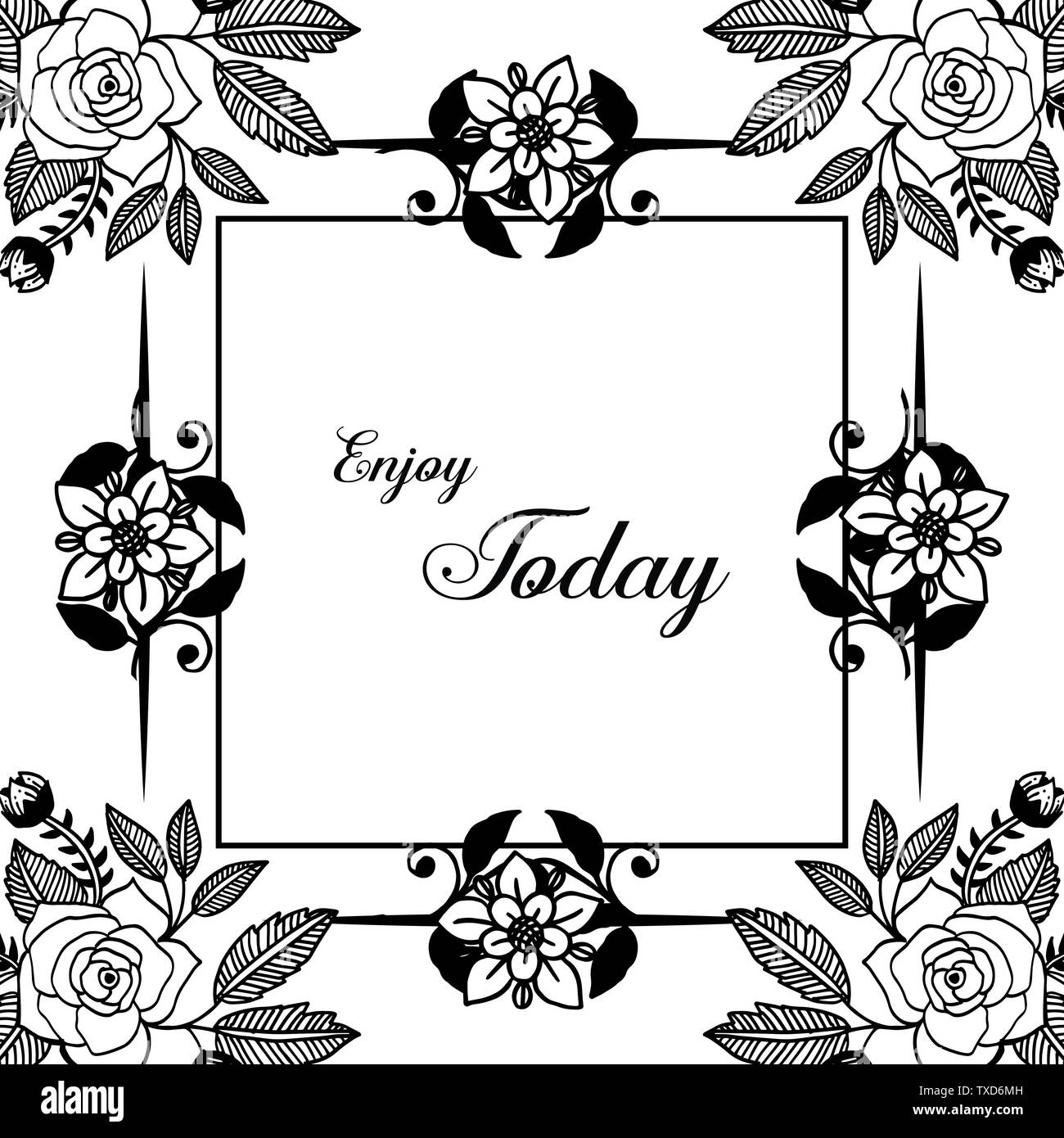 Vector illustration flower frame of black white for greeting card of ...