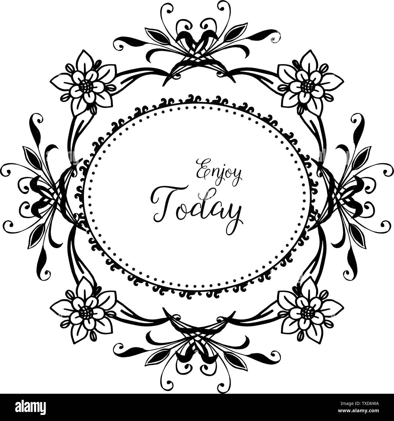 Vector illustration flower frame of black white for greeting card of ...
