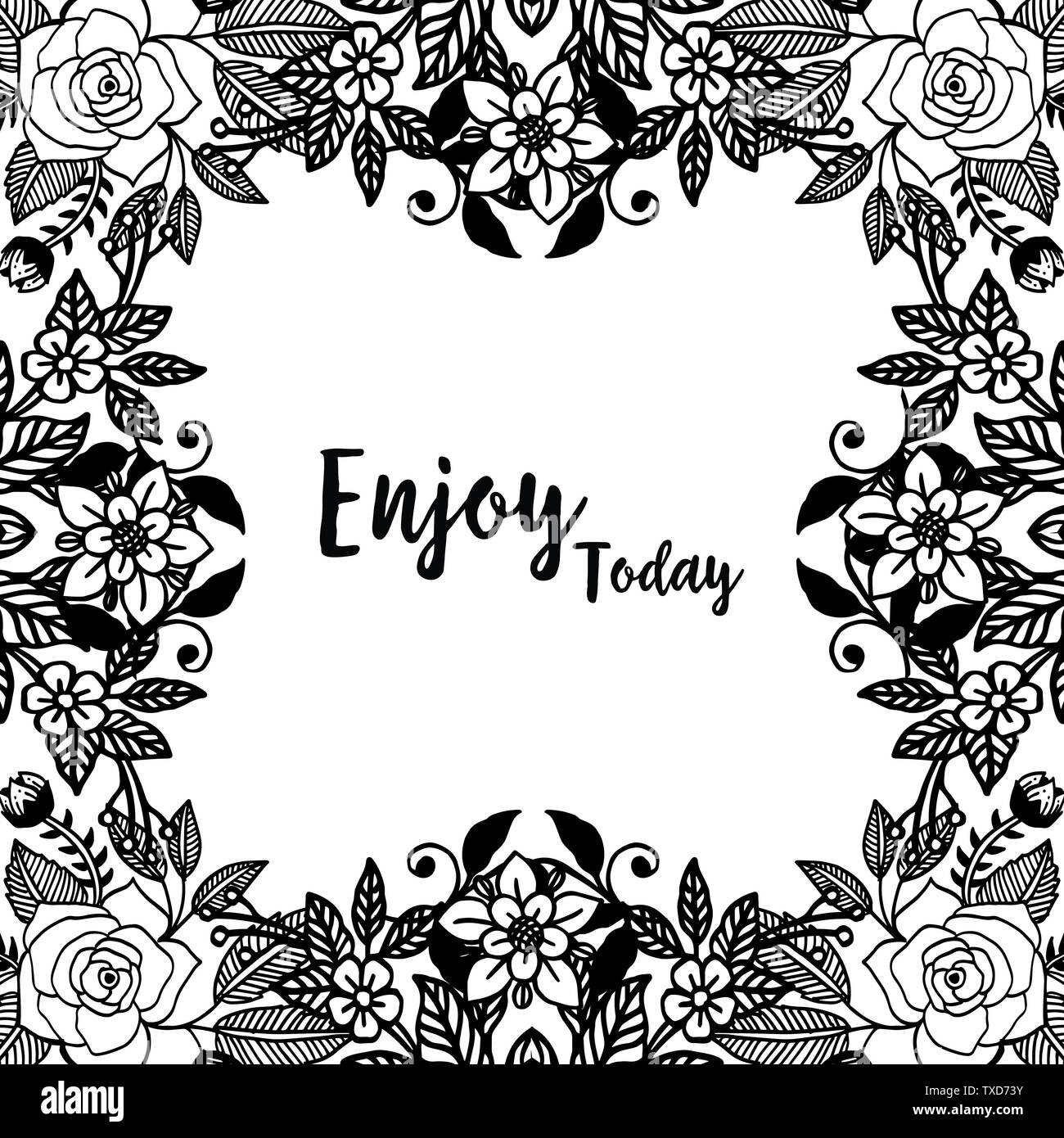 Vector illustration flower frame of black white for greeting card of ...