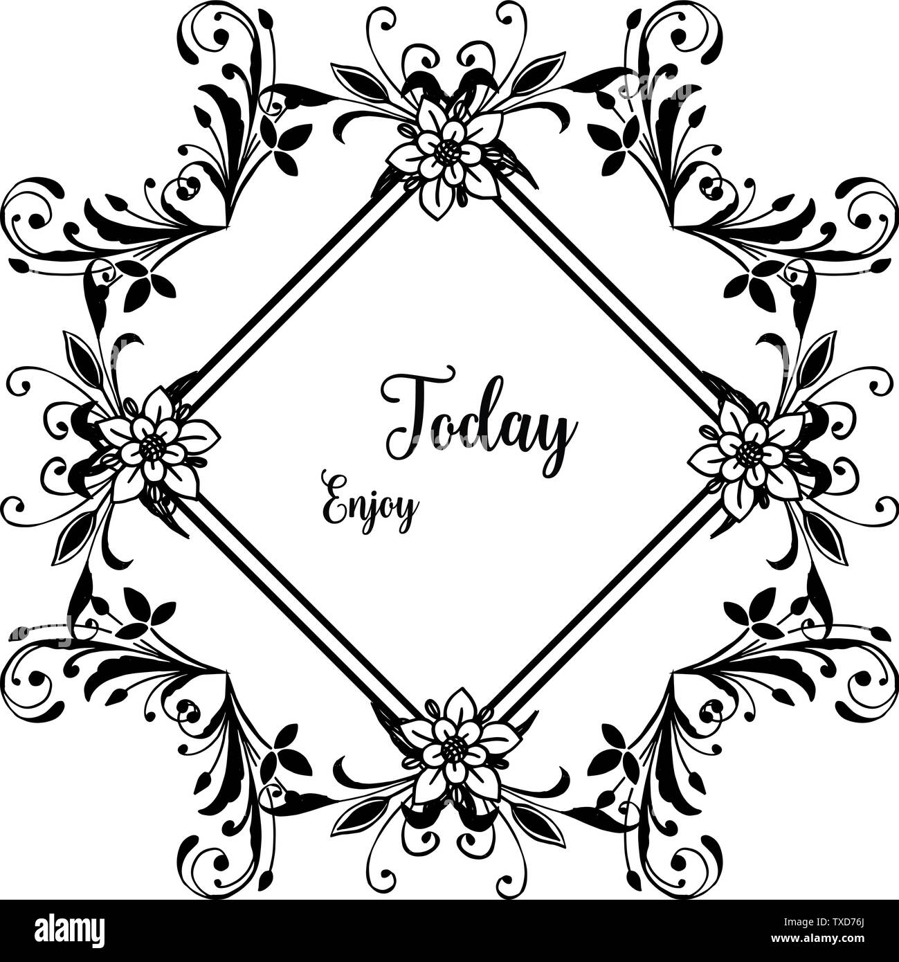 Vector illustration flower frame of black white for greeting card of ...