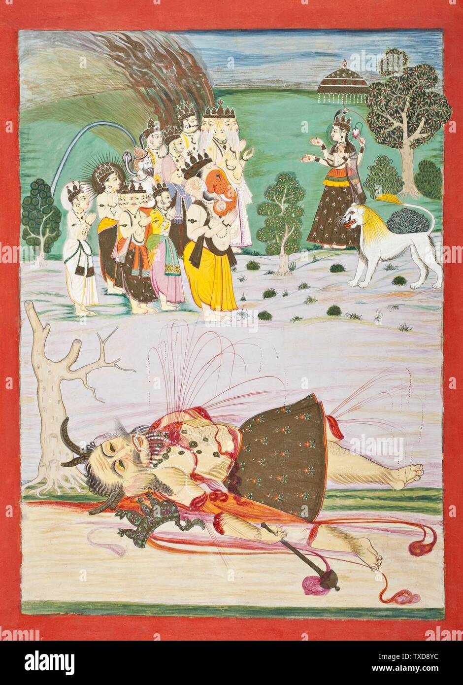 The Gods Adoring Durga After Her Defeat Of A Demon, Folio From A  Devimahatmya (Glory Of The Goddess) (Image 1 Of 6); India, Madhya Pradesh,  Chatarpur (Bundelkhand), Circa 1775 Drawings; Watercolors Opaque