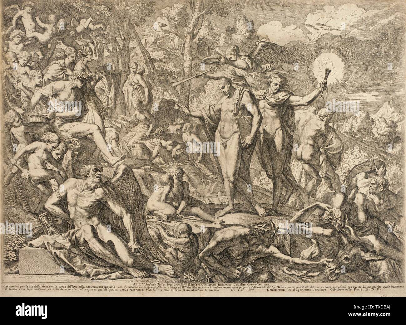 The Triumph of the Virtuous Artist on Parnassus;  Italy, circa 1644-1646 Prints; etchings Etching Image and sheet:  17 x 23 in. (43.18 x 58.42 cm); Mat:  22 x 27 5/8 in. (55.88 x 70.17 cm) Graphic Arts Council Fund (M.2002.135) Prints and Drawings; between circa 1644 and circa 1646 date QS:P571,+1644-00-00T00:00:00Z/8,P1319,+1644-00-00T00:00:00Z/9,P1326,+1646-00-00T00:00:00Z/9,P1480,Q5727902; Stock Photo